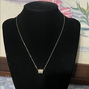 Gold plated stainless steel 3 row rhinestone ring necklace